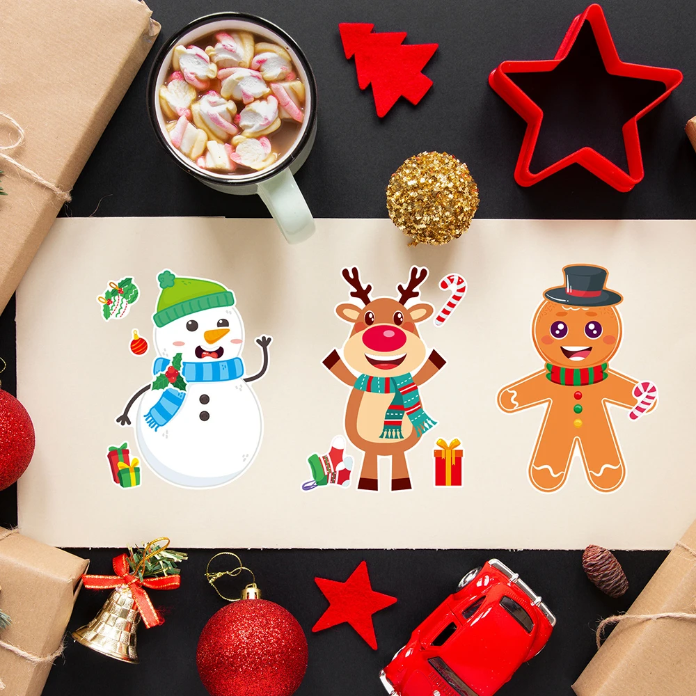 8/16Sheets Make a Face Christmas Puzzle Stickers Santa Claus Elk Funny Assemble Jigsaw Cute DIY Party Decoration Kids Gift Toys #6