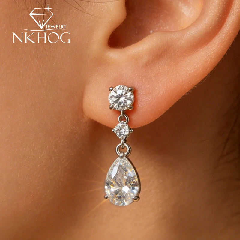 

Ювелирные наборы из настоящего муассанита NKHOG: колье и серьги для женщин, серебро S925, украшения с бриллиантами для свадьбы и вечеринок, подарки, позолота 18K.