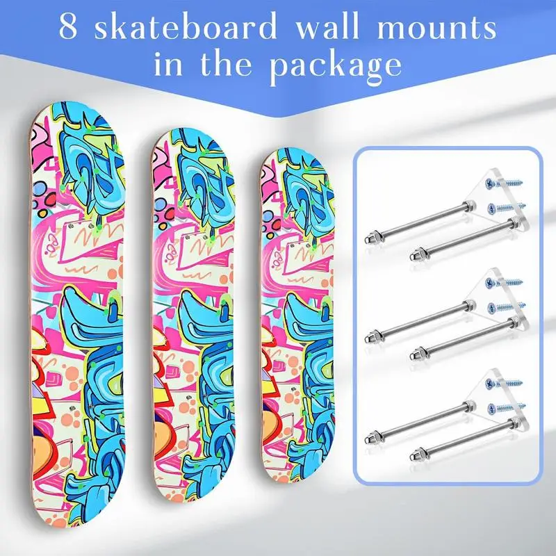 Skateboard Wall Mount Shelf 4 Packs Skateboard Hanger Acrylic Skateboard Wall Rack Collectible Competition Grade Display Shelf