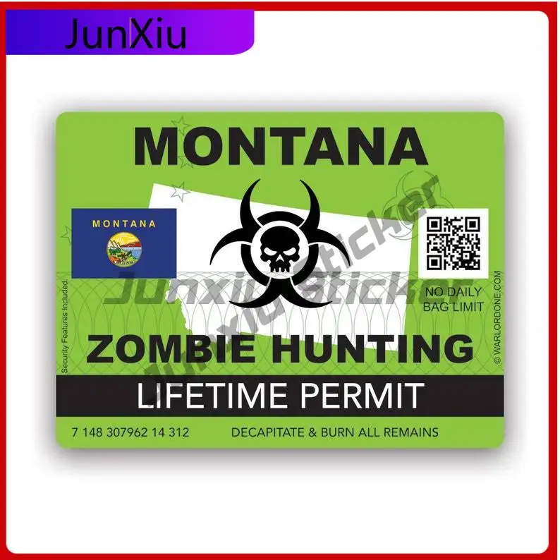 

Zombie Montana State Hunting Permit Sticker Uv Protected Mt Undead Corporeal Revenant Zombies Hunter Car Sticker Vinyl Decal