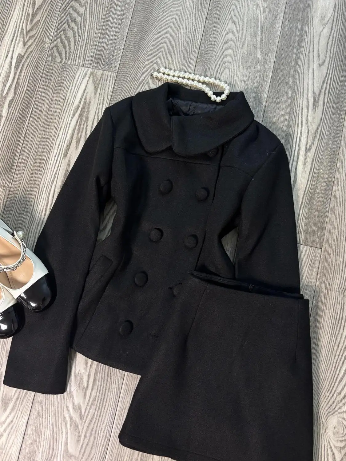 France Winter Elegant Party Two Piece Set Women Solid Short Coat + High Waisted Pleated Skirt Korea Chic Design Skirt Set New - view 3