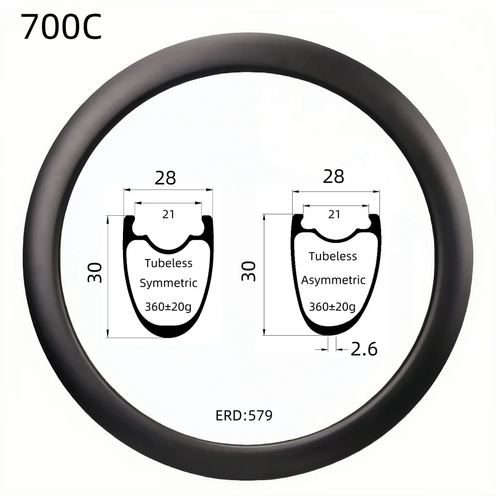 700C 28mm wide 30mm Depth Super Light Carbon Rim UD Matte Tubeless Carbon Rims Symmetry/Asymmetry