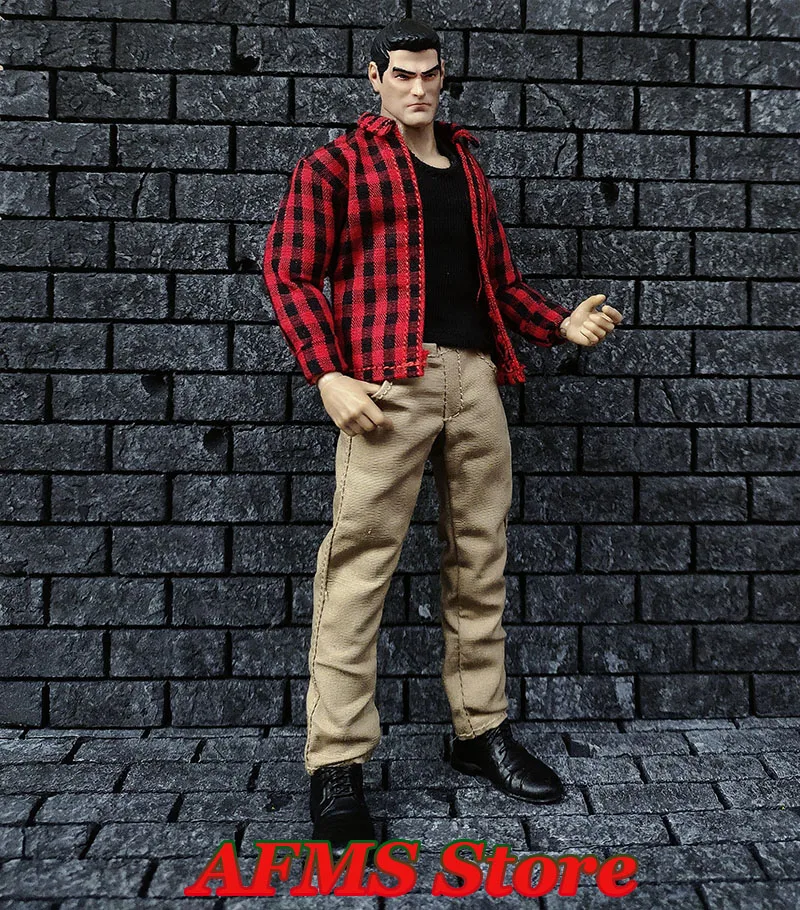 1/12 Men Soldier Blouse Classic Red Plaid Shirt Khaki Multi Bag Work Trousers Anime Characters Clothes For 6Inch Action Figure