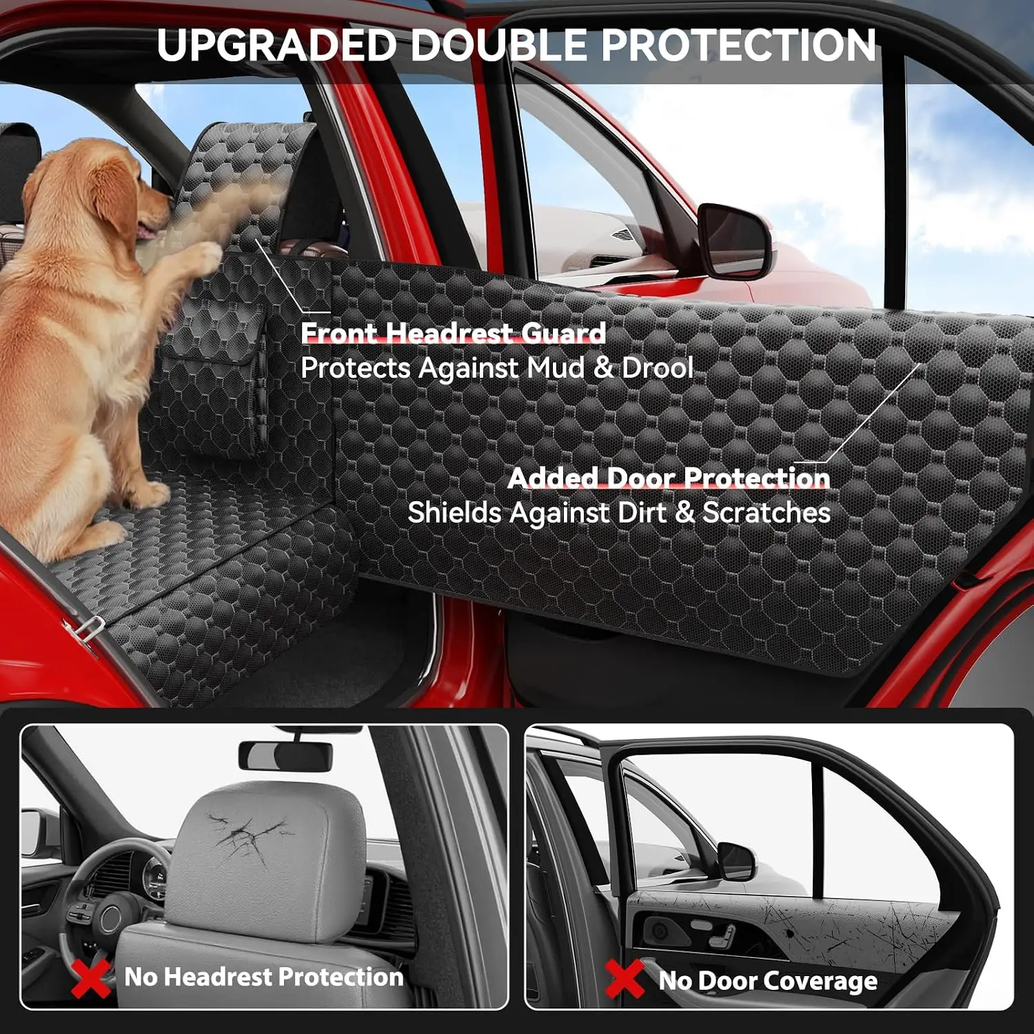 Hard Bottom Dog Car Seat Cover for Cars SUVs & Small Trucks | One-Piece Hard Bottom, 420-LB Capacity, Waterproof, Door & Headres