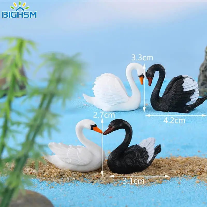 2Pcs Mini Swan Animal Figurines Miniatures Figurine Craft Bonsai Home Fairy Garden Ornament Car Decoration Terrarium Decoration