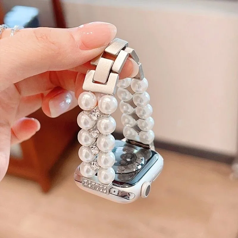 

Легкий роскошный светский жемчужный браслет, совместимый с ремешком iWatch 38 мм, 40 мм, 41 мм, 42 мм, 44 мм, 45 мм, 49 мм, ремешок ручной работы