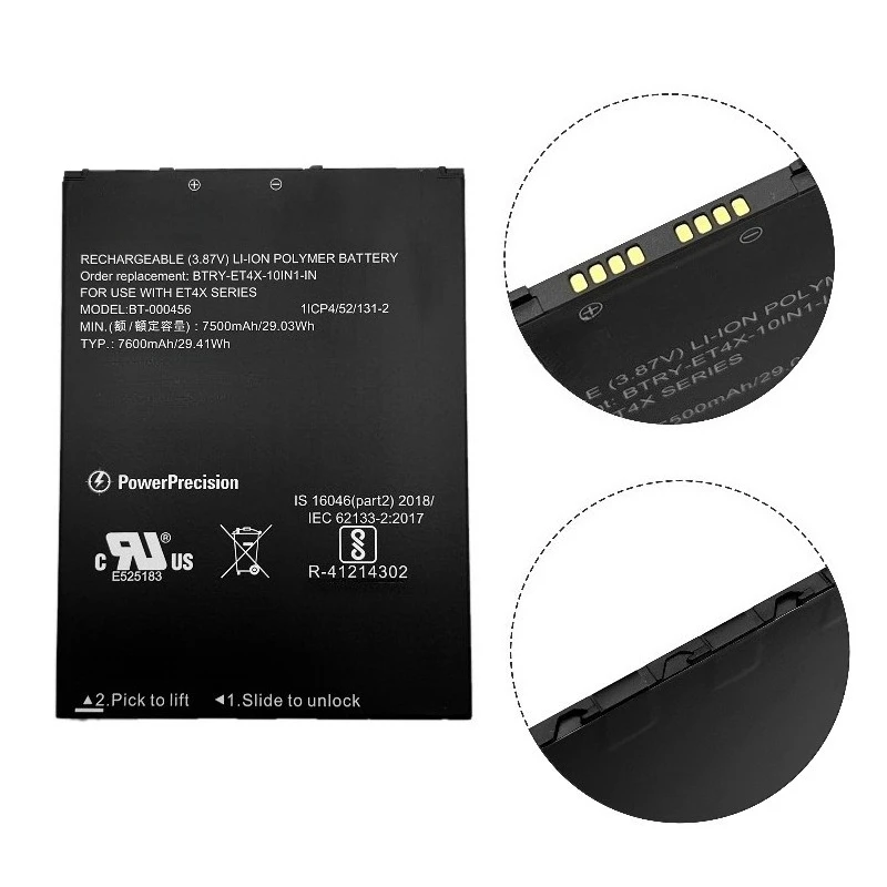 BT-000456 3.87V 7500mAH voor Zebra BTRY-ET4X-10IN1-IN Scannen Gun Terminal Batterij
