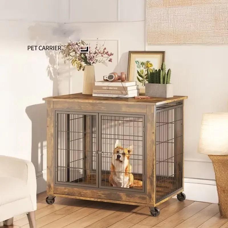 New Arrival Modern Indoor Wooden Metal Tray Dog Cage Crate Heavy Duty with Snap Button Closure for Households