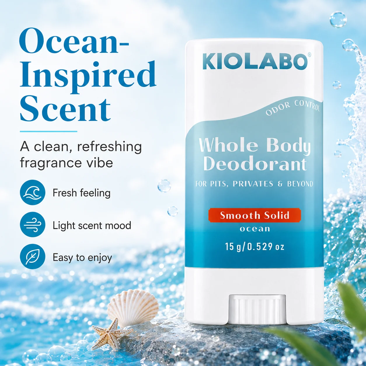 

Portable body care deodorizer stick, with a fresh ocean scent, suitable for daily use, outdoor, suitable for both men and women