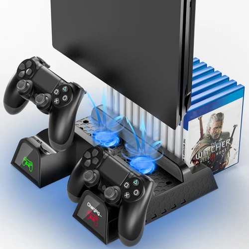 Soporte de cargador PS4 para kits de accesorios PlayStation 4, estación de ventilador de refrigeración para PS4 Slim/Pro, soporte Vertical para PS4 con 12 ranuras para juegos