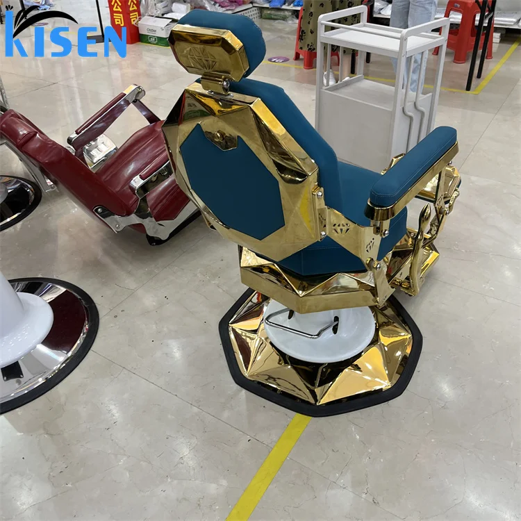 Kisen Luxury Hair Salon Chair Hair Barbershop High Quality Men's Barber Chair Can Lift and Rotate Retro Oil Head Chairs