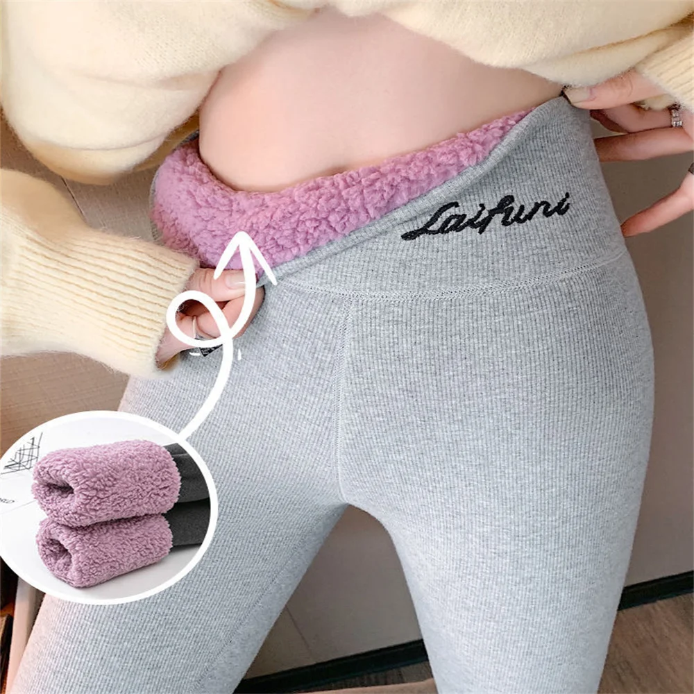 Women Thicken Lambwool Leggings Korean Winter Casual Slim Warm Pencil Pant Plus Velvet High Waist Ankle-length Stretch Trousers