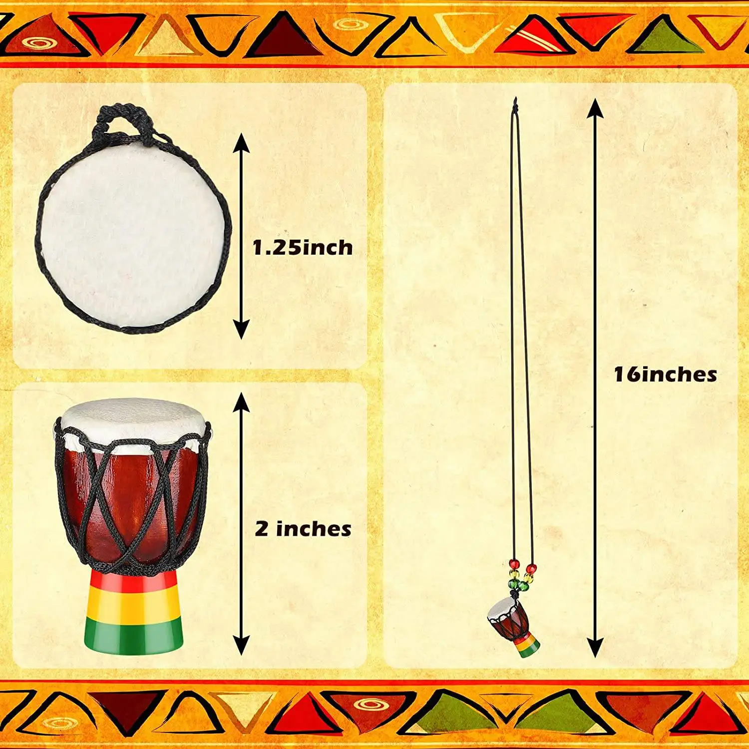 5 Pcs Instrument Necklaces Djembe Drum Mini Pendant African Drum Wooden Necklace Drums and Percussion