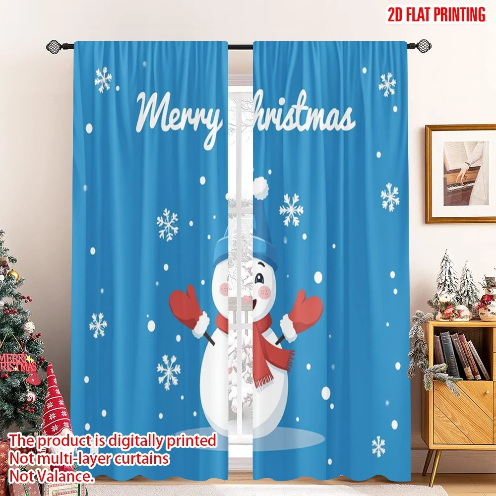 

2pcs 2D flat printing Merry Christmas Popular Party Window Curtains Merry Christmas Snowman Greeting 100% Polyester Fabric