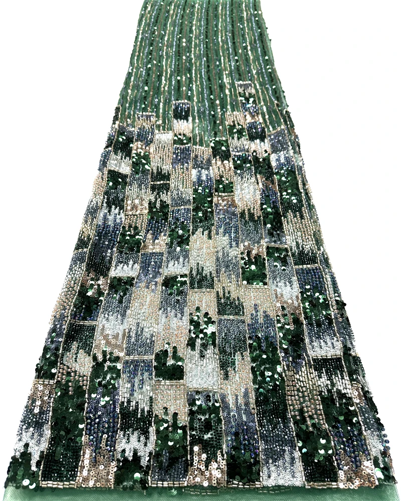 

Luxury Sequin Beaded African Mesh Lace Fabric 5 Yards Tulle for Wedding Dresses Embroidery Sewing Nigerian Style