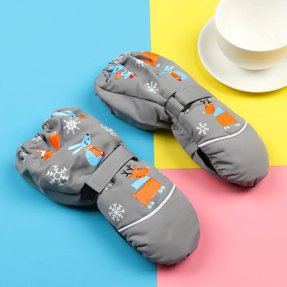 Bild 5: Winter Jungen Mädchen Deer Kaninchen Druck Cartoon Non-slip Lange ärmeln Fäustlinge Dicke Warme Winddicht Kinder Ski Handschuhe