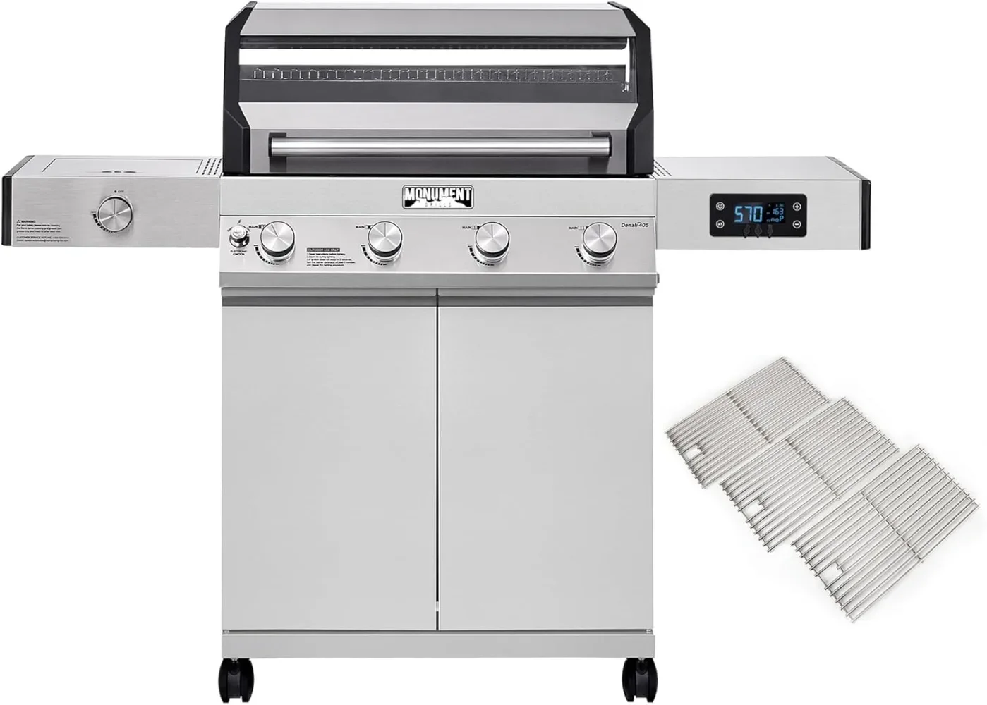 Denali 405 4-Burner Liquid Propane Gas Smart BBQ Grill Stainless Steel with Cooking Grids(2 items)