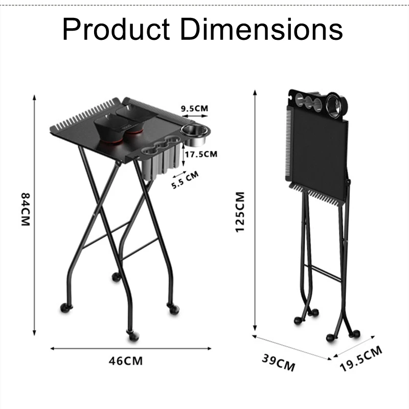 Hair Salon Tool Cart for Hair Cutting, Perming, and Coloring Metal Folding Beauty Salon Tool Cart