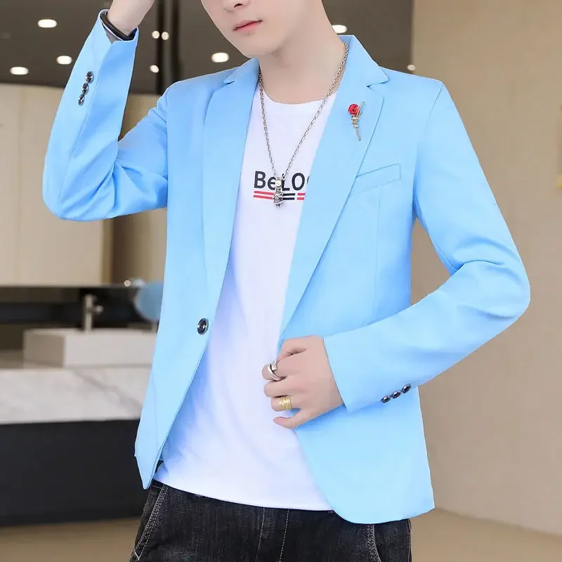 Party Blue Coats Man Suits and Blazers Single Breasted Jacket for Men Vintage Casual Korean Style Clothes Summer Simple Spring