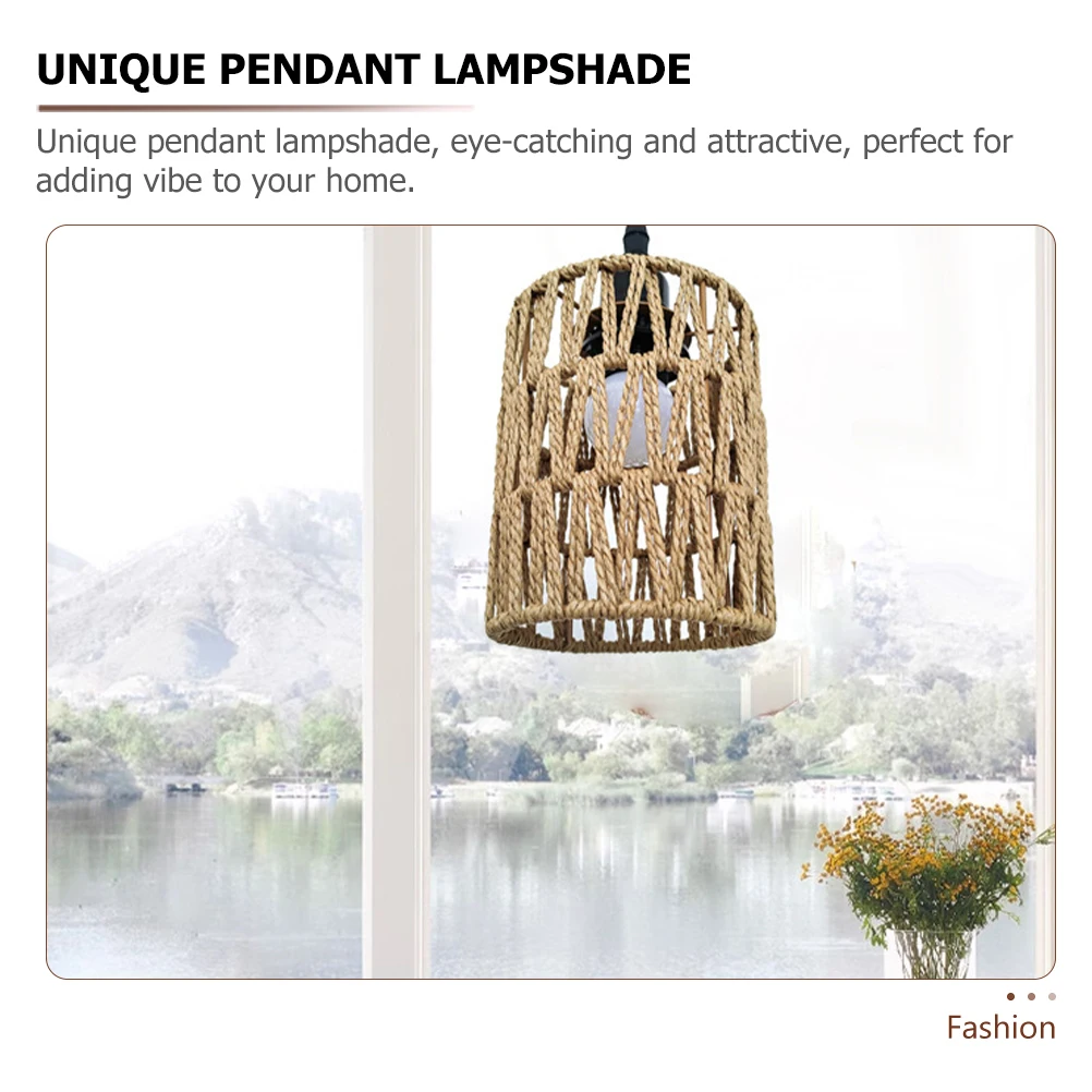 

Paper Rope Lamp Shades 12x15cm Woven Iron Frame Modern Pendant Light Suitable Kitchen Chinese Style Home Decor Hanging