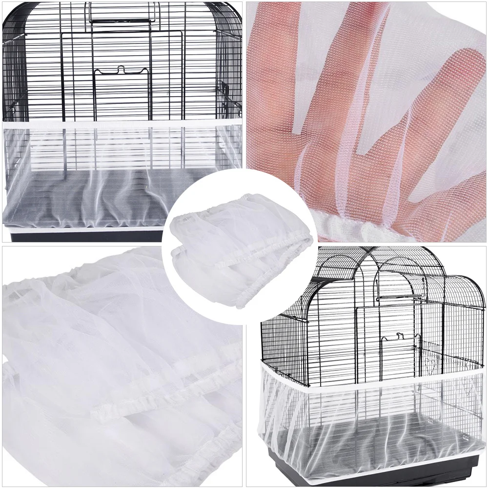 

Bird Cage Mesh Cover Skirt S White Soft Airy Fabric Bright Interior Secure Fit Easy Cleaning Catcher Mesh Catcher