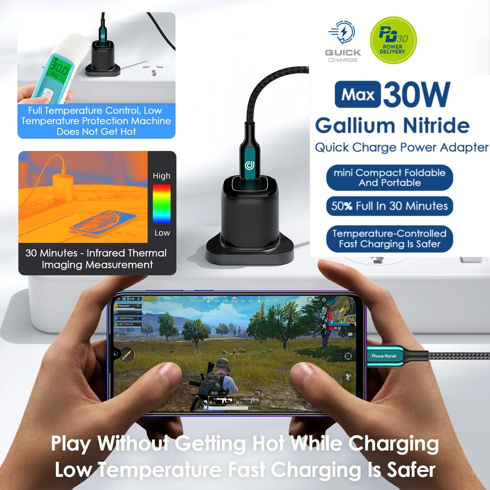 8 Smart Protections Ultra-Mini 30W GaN2 Ipad Charger Type-C Phone Fast Charger For IPhone17/16 Huawei Samsung Table