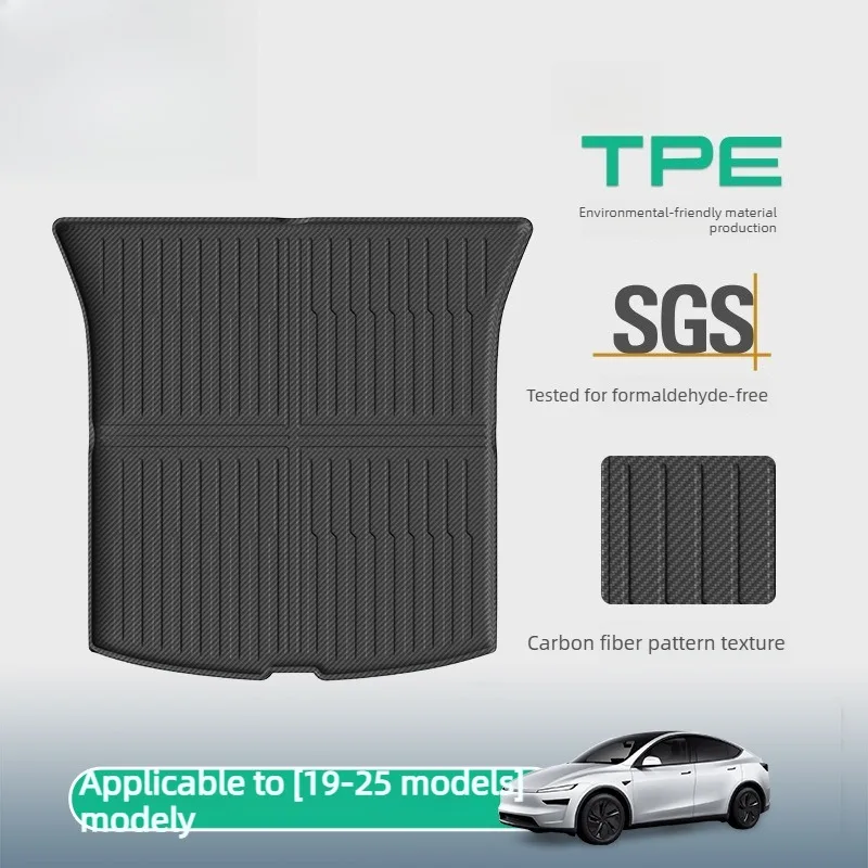 For19-25 Tesla ModelY Car Trunk Pad Carbon Fiber Pattern Special Car TPE Trunk Pad Environmentally Friendly Materials