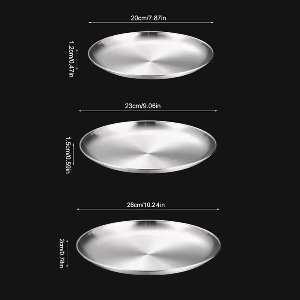 8Pcs Metal Dining Dish Stainless Steel Round Plate Shallow Tray 20/23/26cm BBQ Picnic Camping Food Container Tableware Set view 3