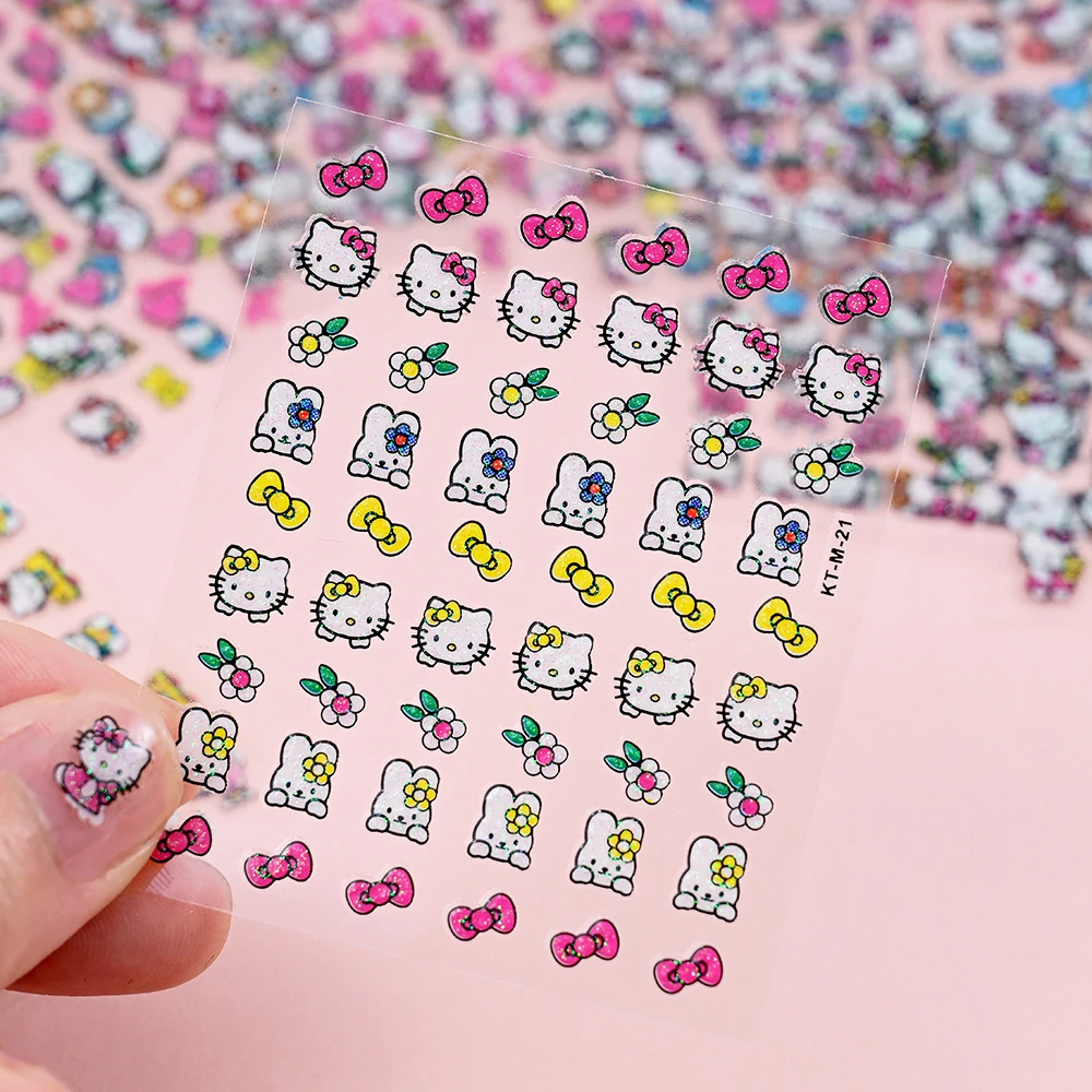 30 pezzi carino 3D glitter adesivi per unghie Hello Kitty design dei cartoni animati per bambini forniture per decalcomanie per unghie KT adesivi per gatti decorazione per manicure