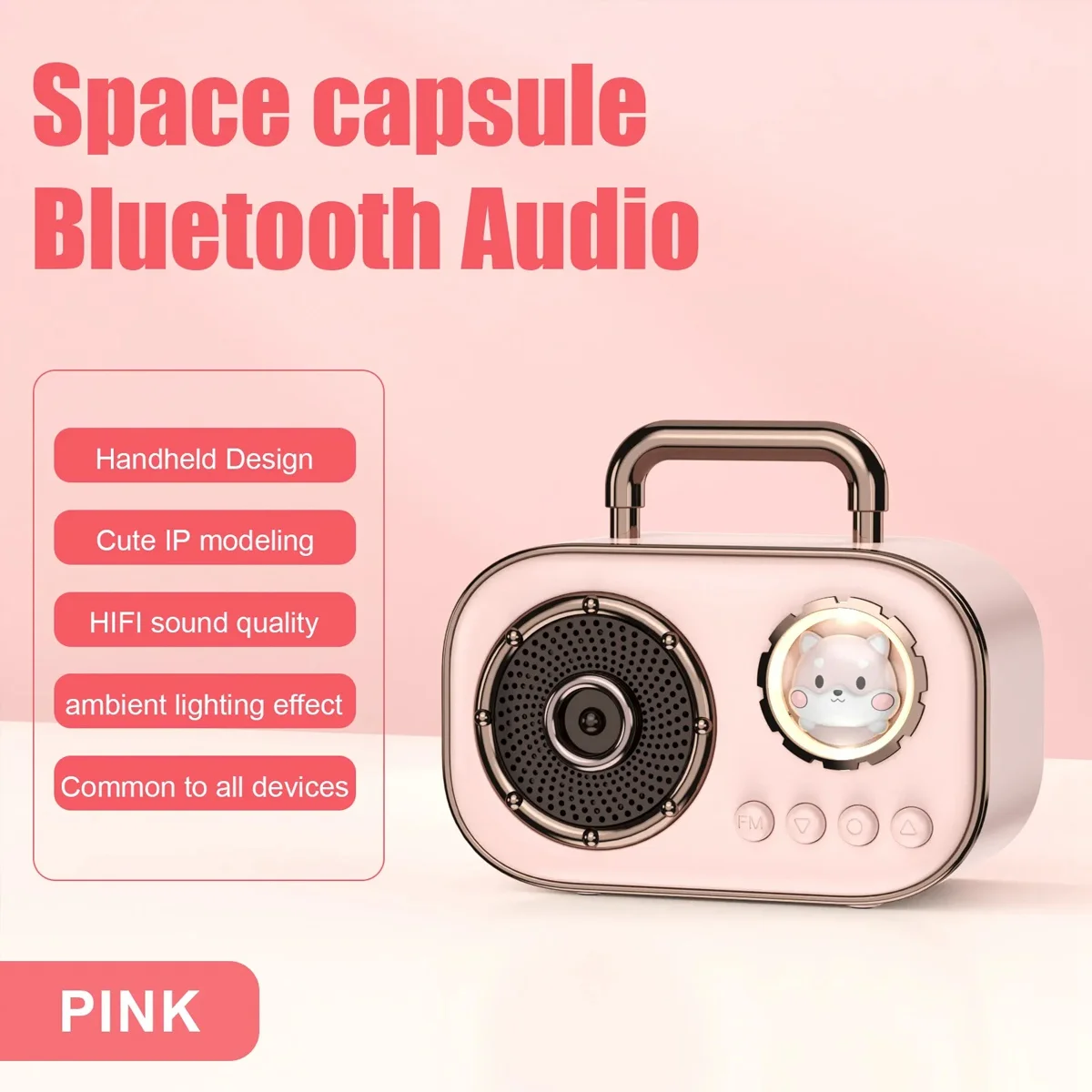 Retro Bluetooth Speaker Subwoofer Mini Wireless Speaker High Quality Desktop Loudspeaker Home Portable Speaker-Pink