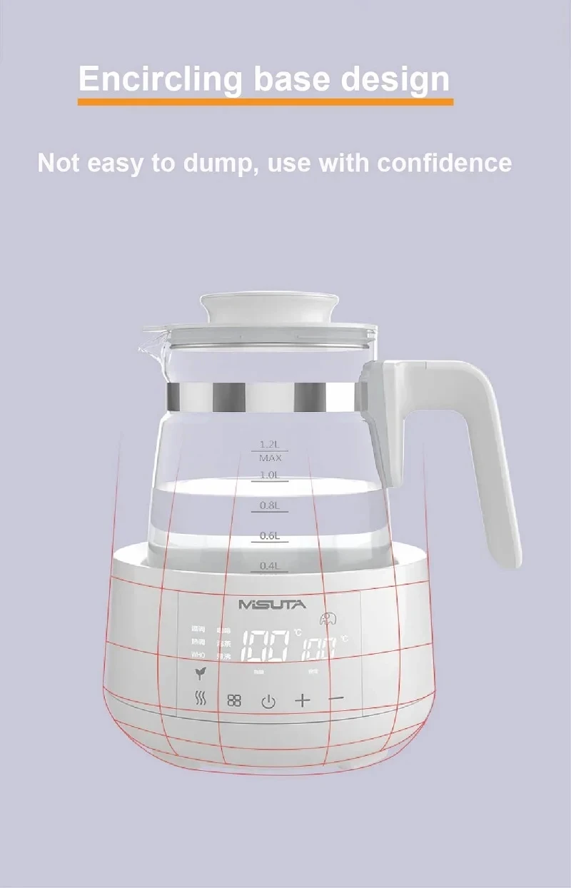 1200ml Smart Constant Temperature Milk Regulator Glass Kettle Baby Milk Powder Electric Kettle Multifunctional Milk Warmer 220V