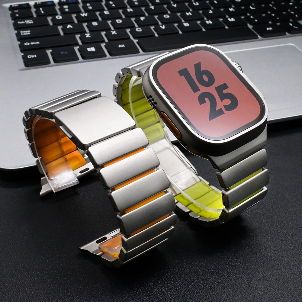 

Титановый ремешок из фторкаучука для Apple Watch Ultra 3 2 49 мм 46 мм 45 мм 44 мм Ремешок с магнитной пряжкой iWatch 11 10 9 8 7 SE3 Ремешок для часов