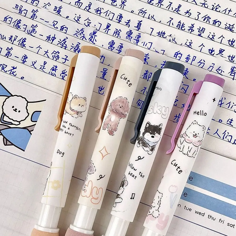 4pcs Cute Cartoon Dog/Cat Gel Pen Soft Grip Quick-drying Lifting Pen ST Head 0.5mm Erasable Pen Office