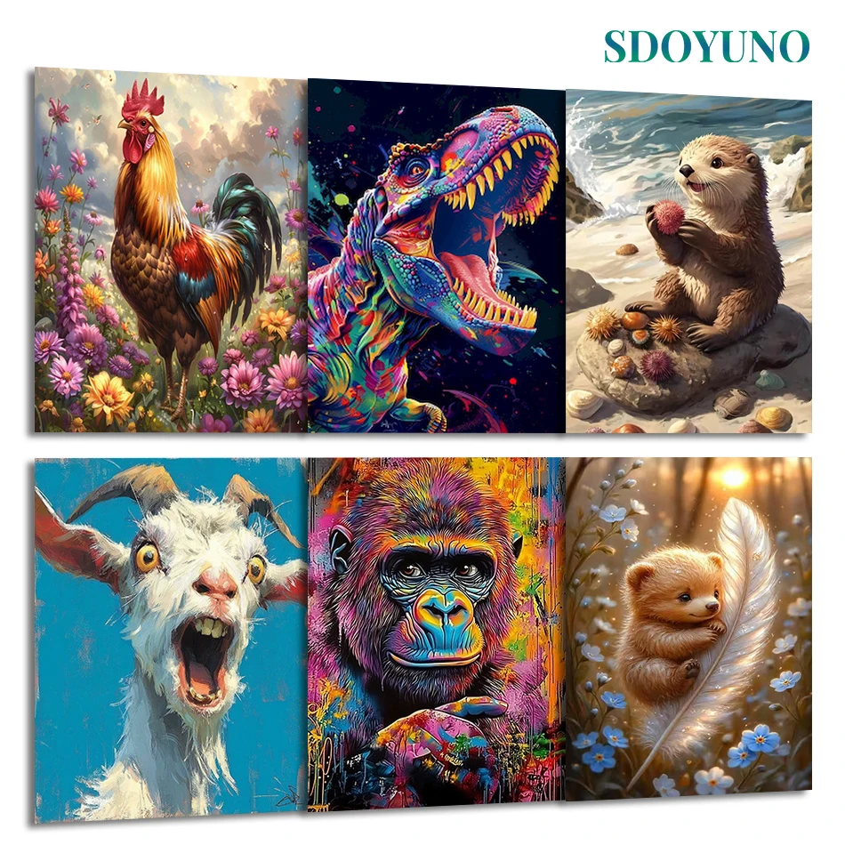 

SDOYUNO Painting By Numbers Draw For Adults Paint Kit Framed Wall Art Modern Acrylic Paints Decorative Paintings Animals Diy Set