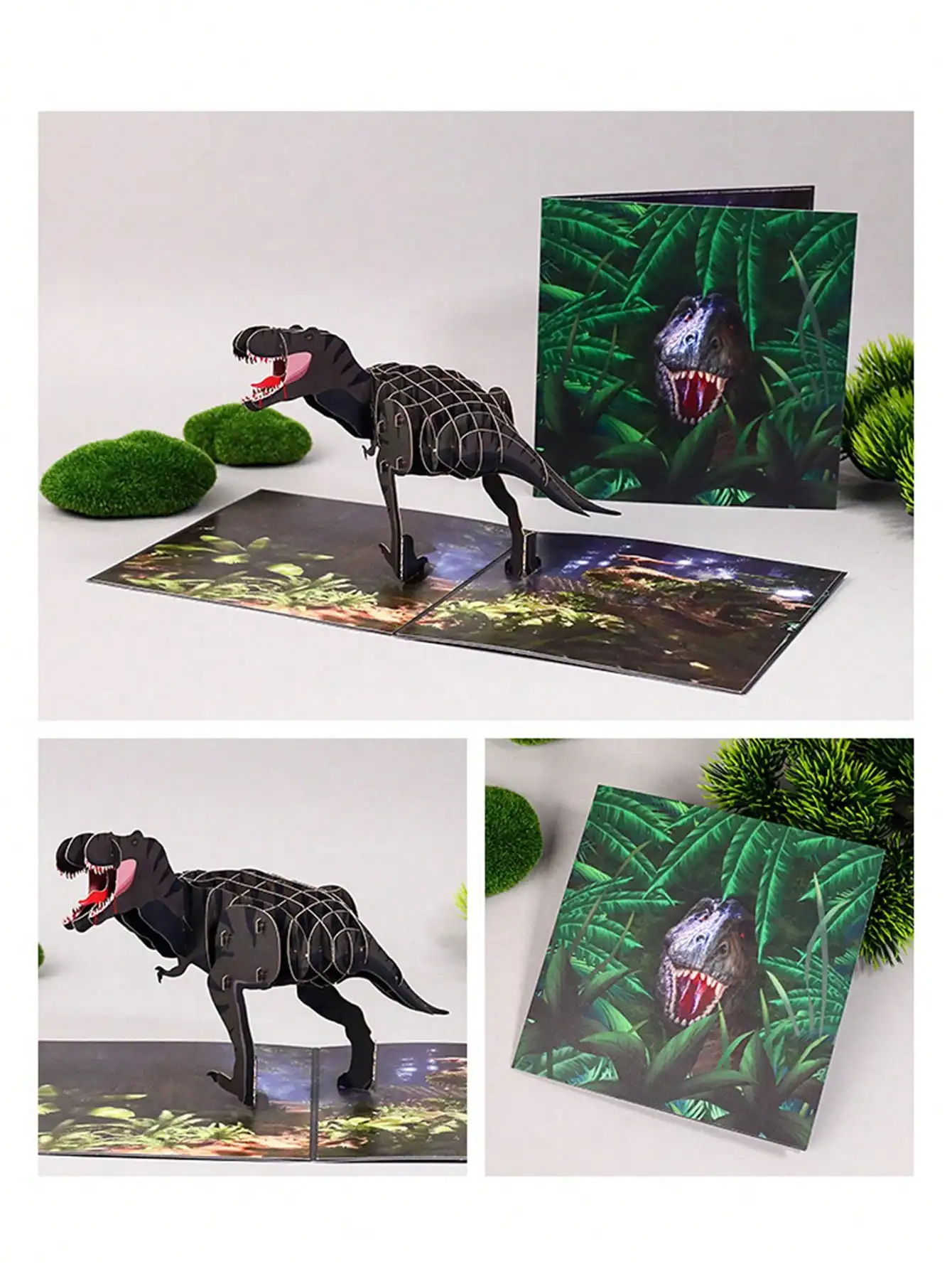 Tarjeta de felicitación estereoscópica de dinosaurio, escultura de papel 3D creativa, Mensaje de bendición, tarjeta pequeña, tarjeta de cumpleaños, 1 Juego