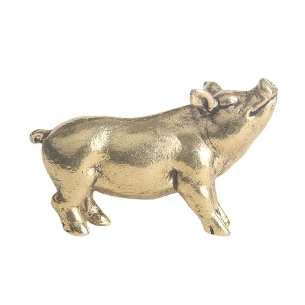 

Cute Solid Brass Pig Figurines Copper Handmade Mini Pig Sculpture Exquisite Chinese Zodiac Pig Ornament