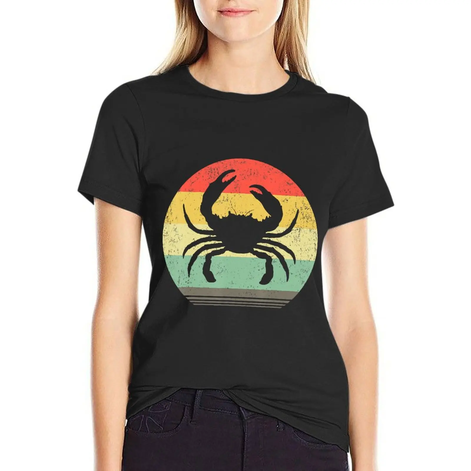 

Retro Vintage CrabFunny Crab Lovers Sea Gift T-Shirt female summer top lady clothes t-shirts for Women loose fit
