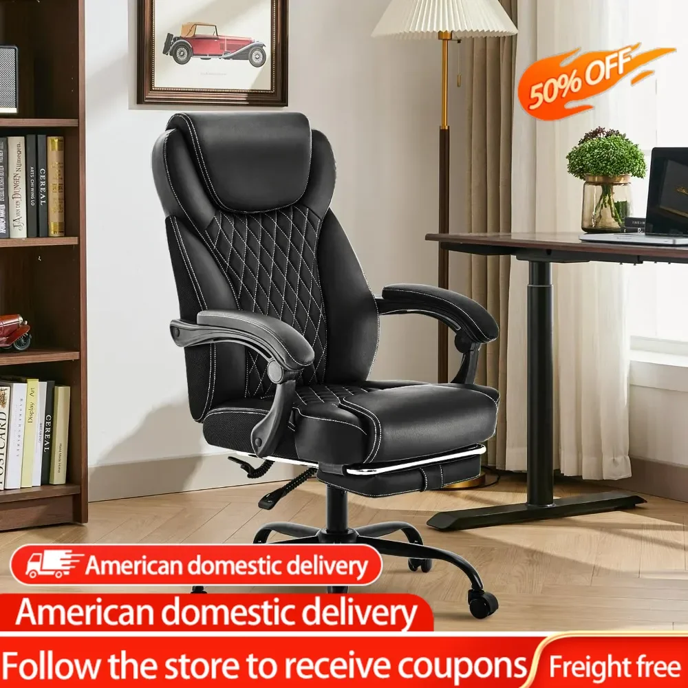 

Big and Tall Office Chair with Foot Rest Ergonomic Office Chair Home Desk Chairs Reclining High Back Leather Chair