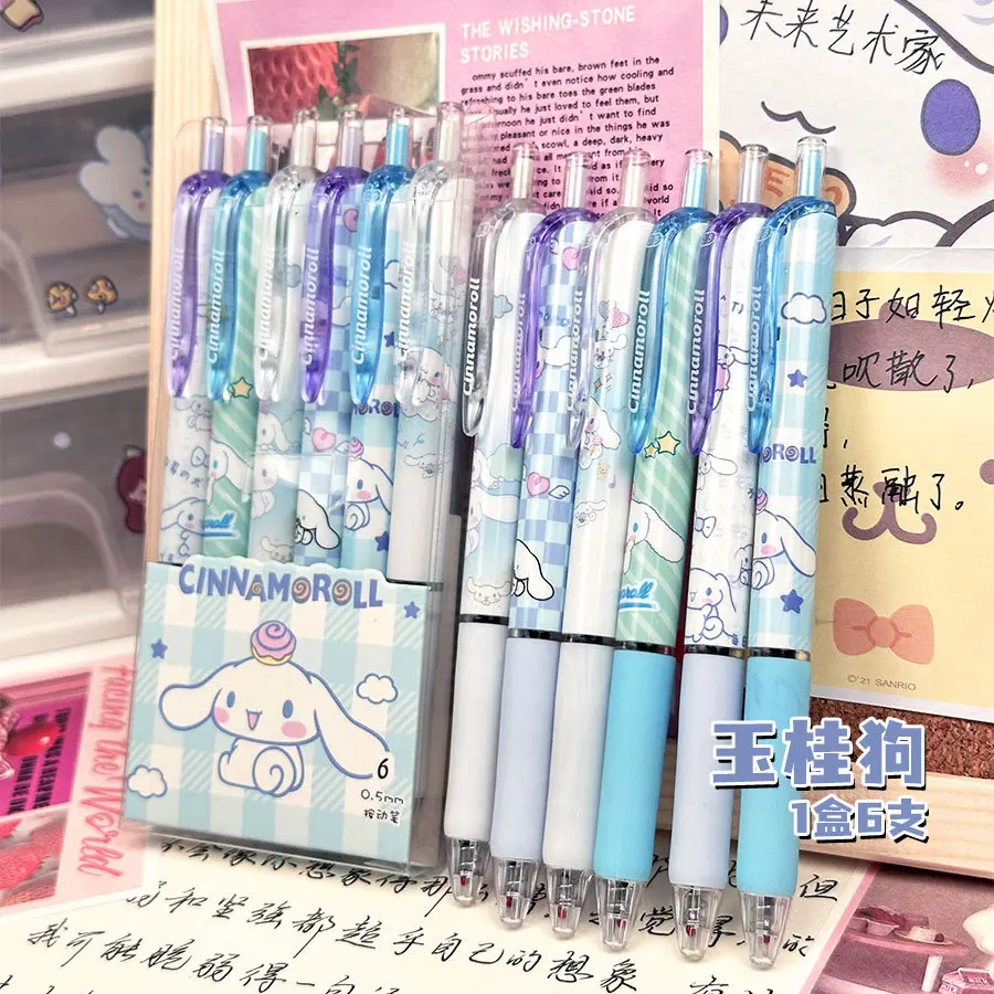 6Pcs Set Kawaii Kuromi Cinnamoroll Gel Pen Cartoon Pochacco ST Quick Drying Black Pens 0.5mm Press Learning Stationery Gifts