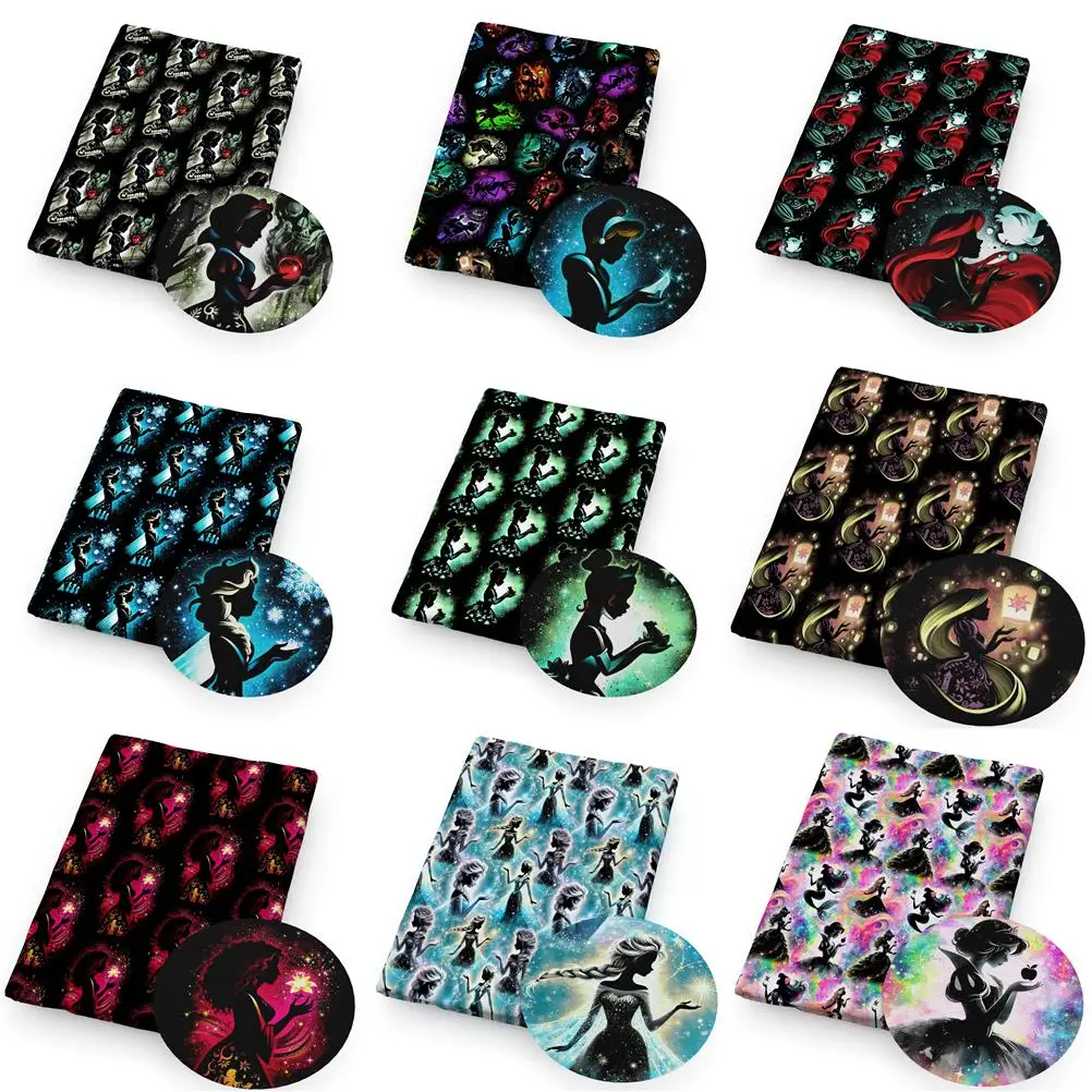 

50*145cm Disney Princess Black Polyester/Pure Cotton Fabric Tissue Sewing Quilting Needlework Material Curtain DIY Bag Cloth