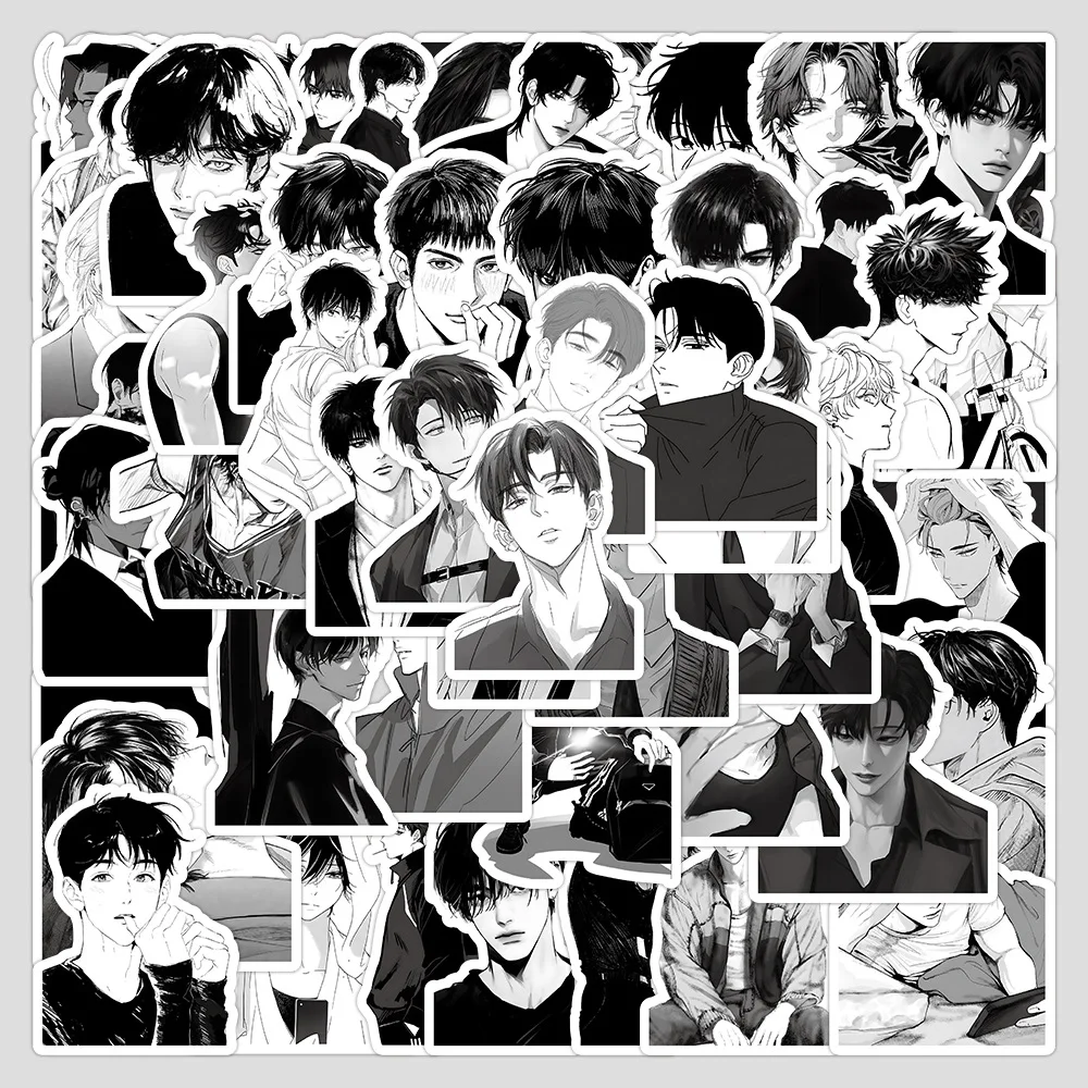 10/30/50PCS Black White Anime Handsome Man Sticker Decals Toys DIY Suitcase Skateboard Phone Luggage Bike Stickers Gift