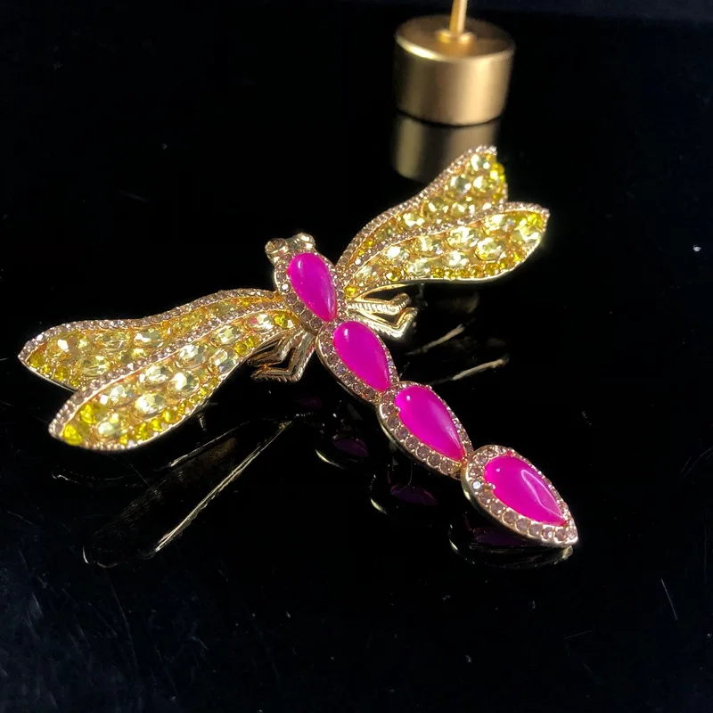 

European Enamel Dragonfly Brooch Colorful Zircon Copper Exaggerated Insect Pin