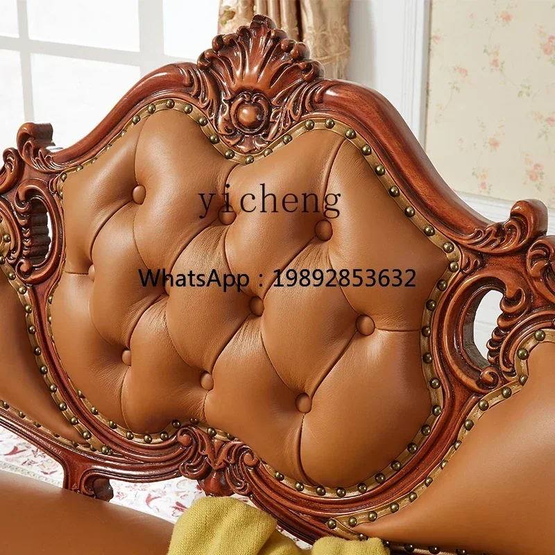 

D24- Solid Wood Sofa Chair Genuine Leather Chaise Longue Bed Couch Home Living Room Carved Leisure Recliner