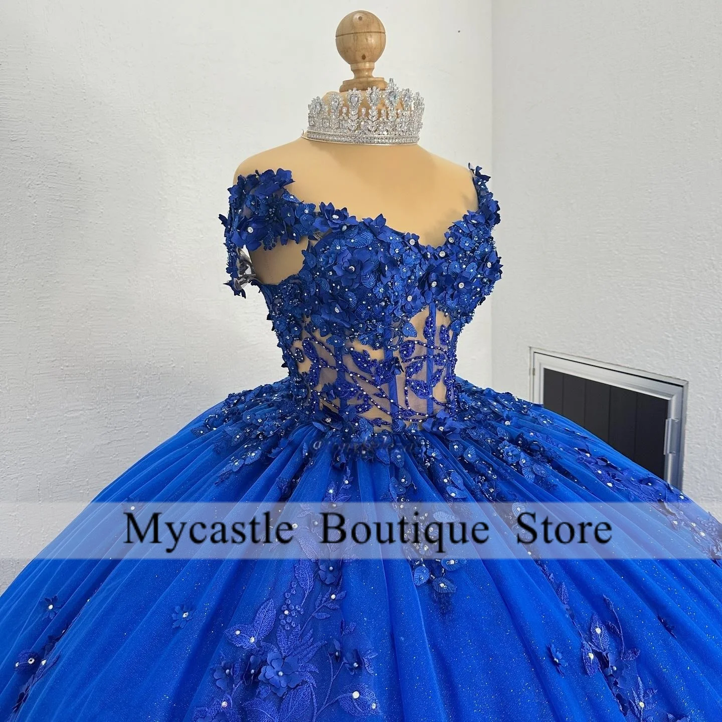 

Королевские синие платья Quinceanera 2025, блестящие 3D аппликации из бисера, милое платье 16, платье для дня рождения, Vestidos De 15