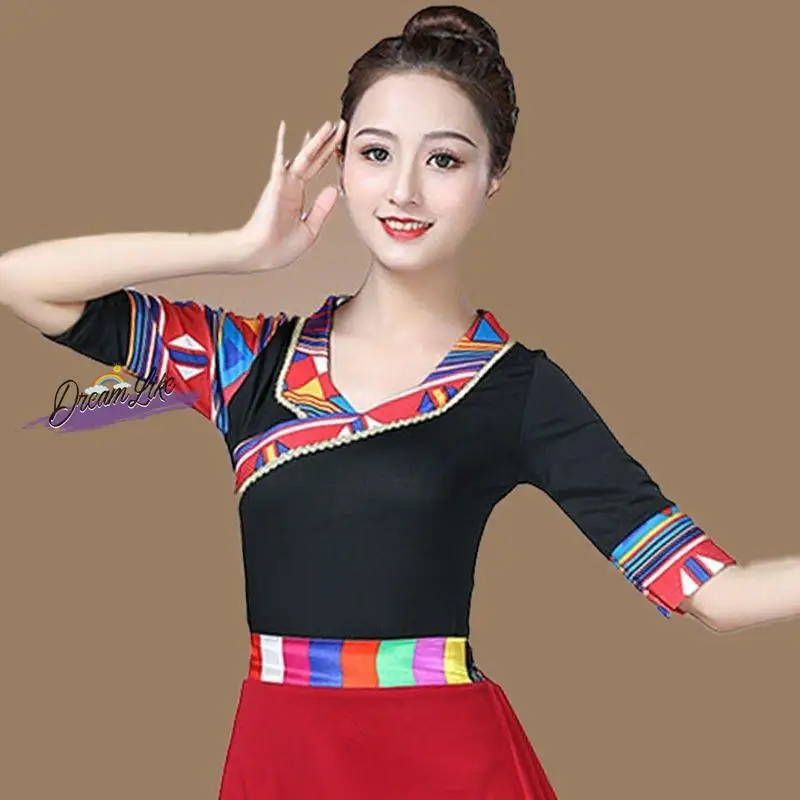 

Тибетский танцевальный костюм для выступлений на сцене, весенне-осенний наряд для квадратных танцев, женская этническая модная одежда