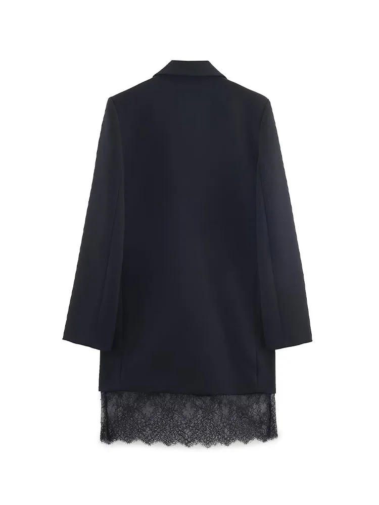 HH امرأة بدلة على الموضة نمط فستان قصير بأكمام طويلة جيب من الدانتيل الديكور البدلة نمط البلوز فستان أنثى فستان نحيل غير رسمي