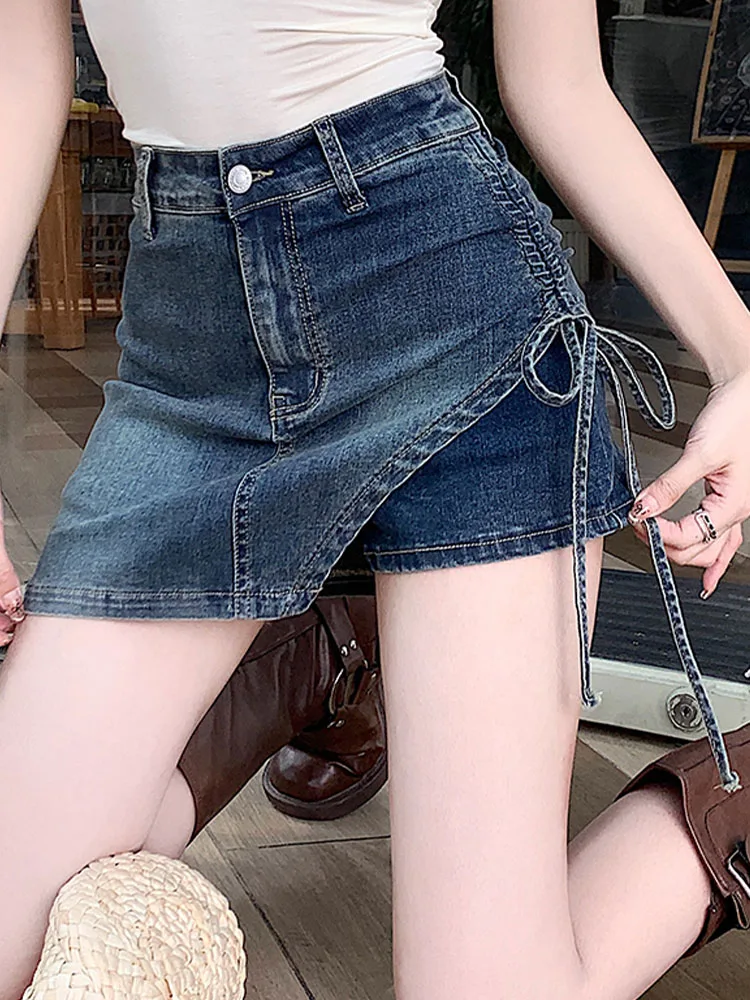 Casual High Waisted Elastic Denim Irregular Shorts Skirt 2024 New Fashionable Women'S Clothing