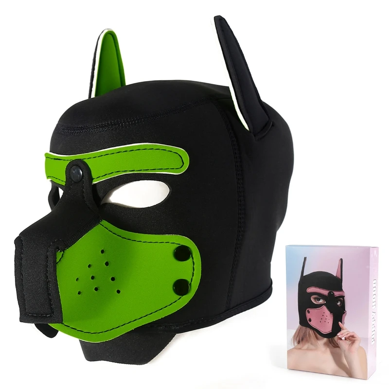 Unisex Halloween Pupply Play Party Sexy Costumes of Men Women Latex Open Mouth Hole Dog Headgear Full Face Fetish Mask Hood