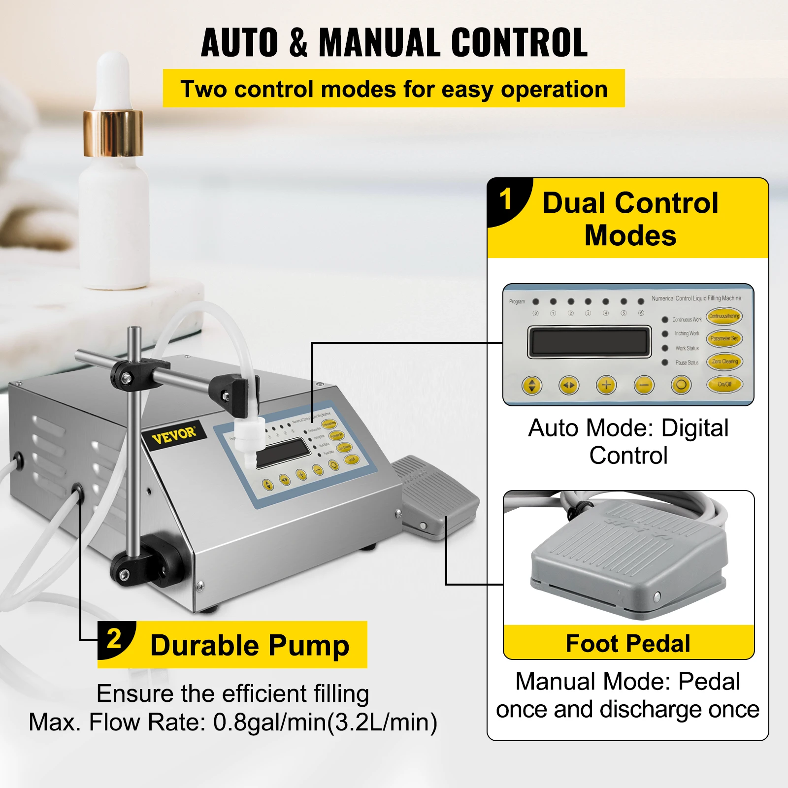 VEVOR GFK-160 Füllmaschine Flüssigkeit 2ML-3500ML 30W Liquid Filling Machine Abfüller Flüssigkeitsabfüllmaschine