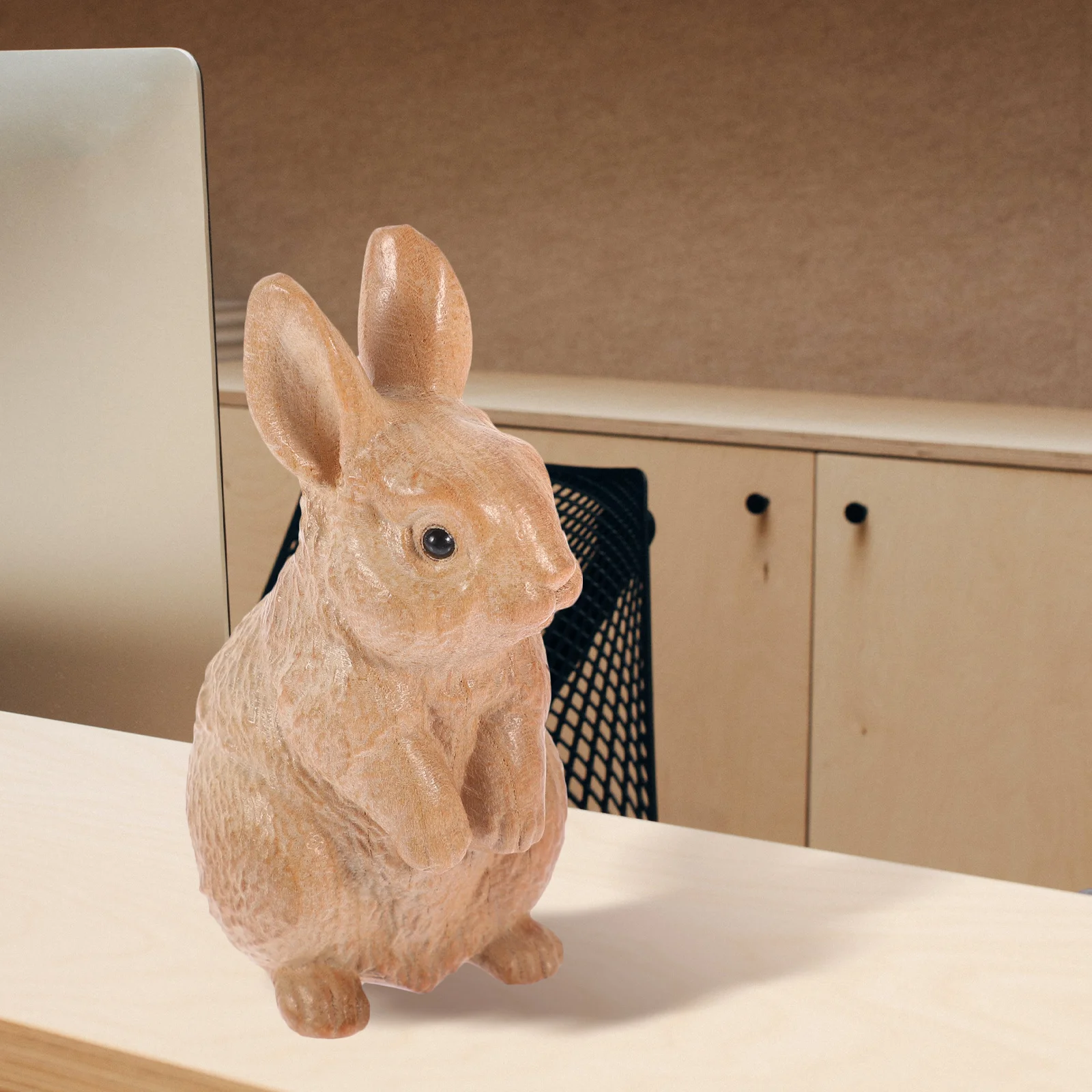 

Wooden Carved Rabbit Ornament Desktop Decoration Adorable Bunny Sculpture Wood Craft Home Office Decor Carving Bunny Sculpture